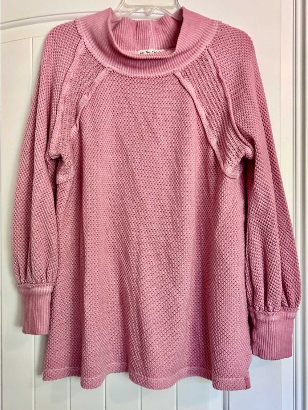 We The Free Dusty Pink Waffle Funnel Neck Sweater